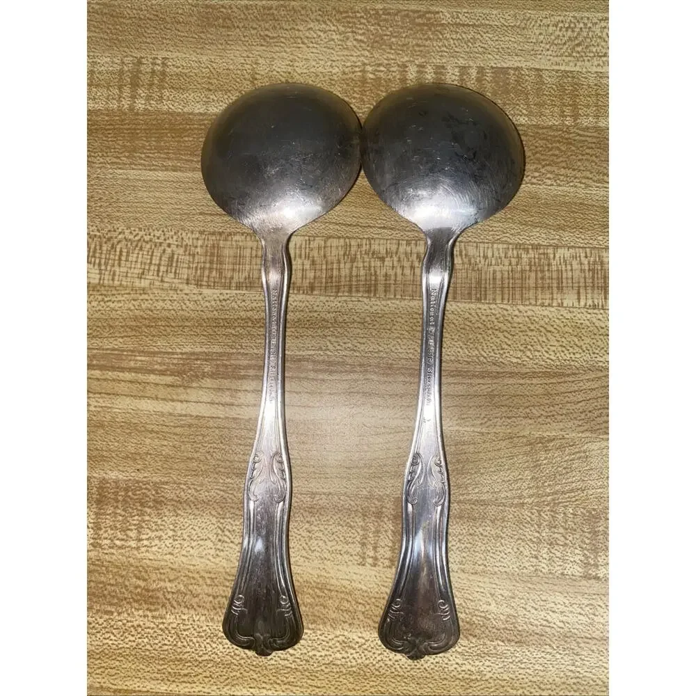 Set Of 2 National Double Tested Silverplated Queen Elizabeth Round Spoons